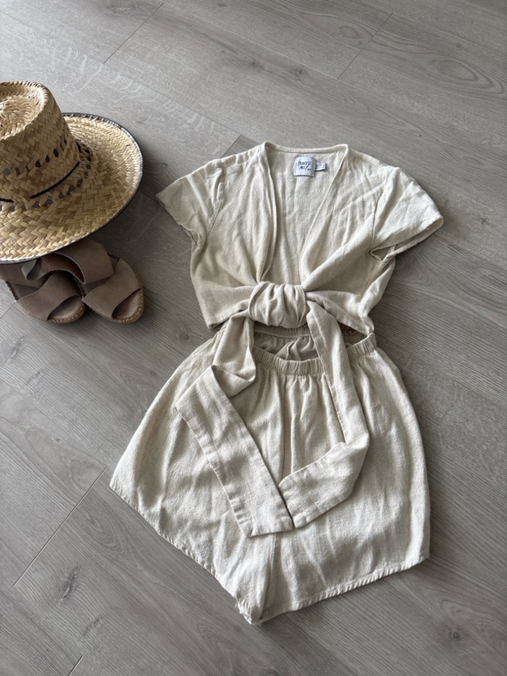 Princess Polly Beige Tie-Front Linen Set